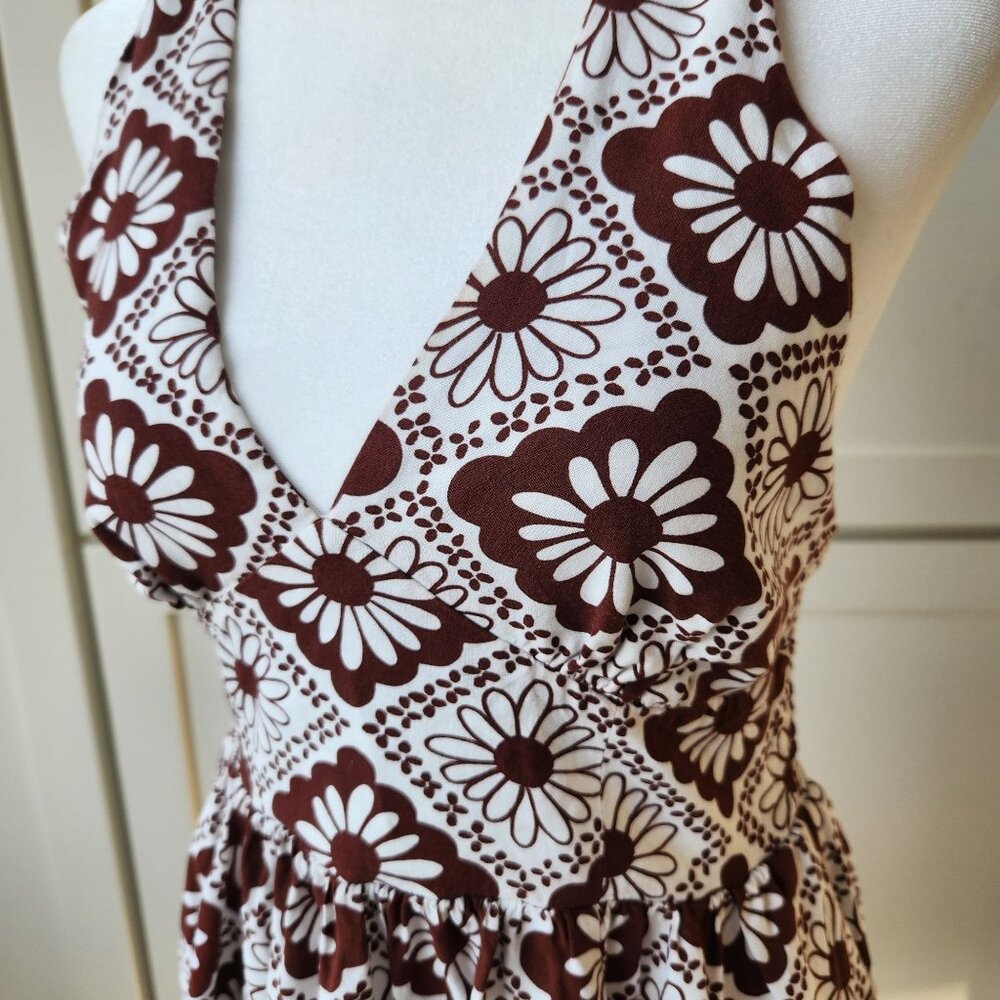 Urban Outfitters Brown White Floral Halter Mini Dress Summer Beach Festival Cute - Picture 4 of 10